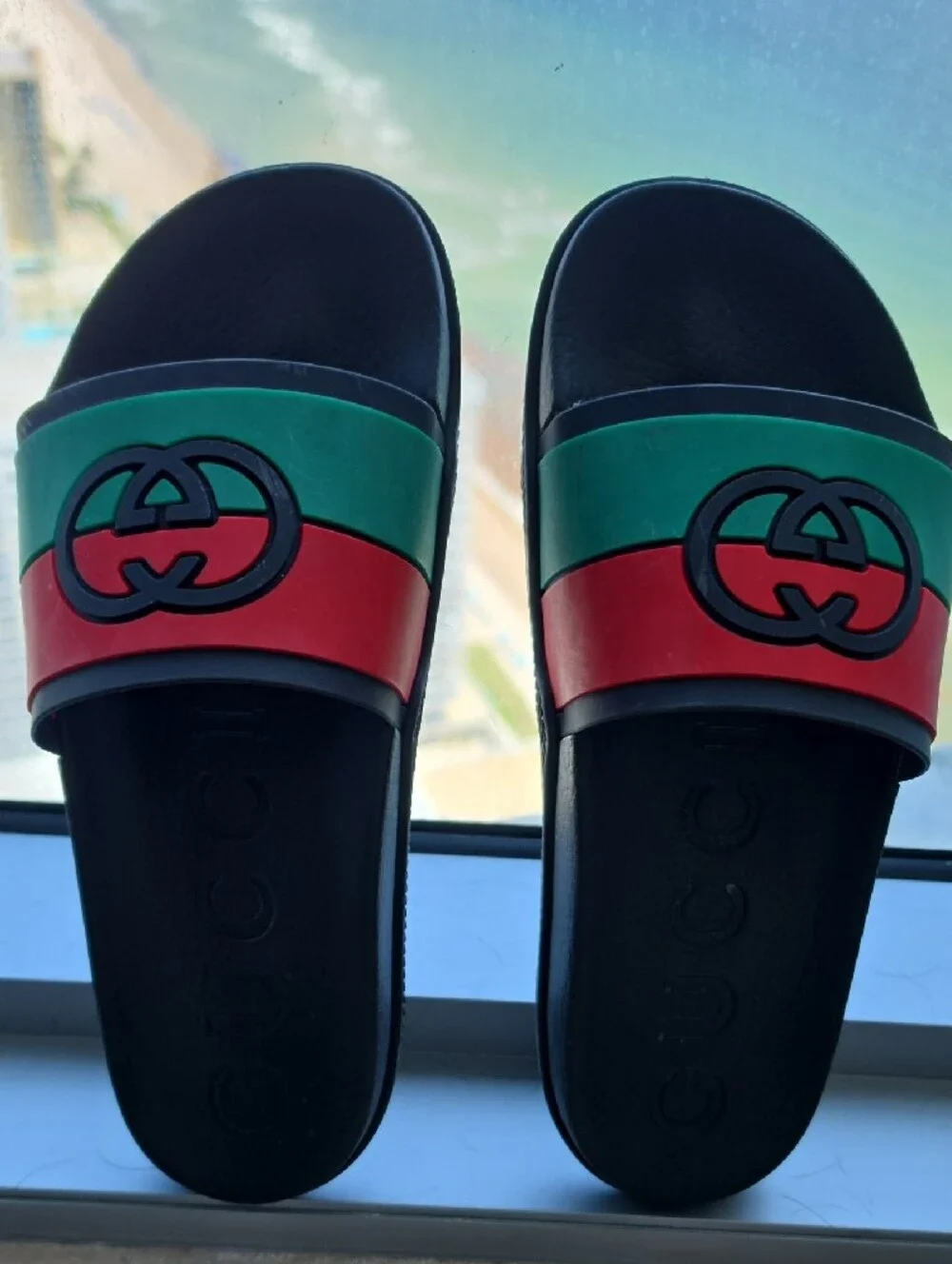 Gucci Slides with Green and Red Straps